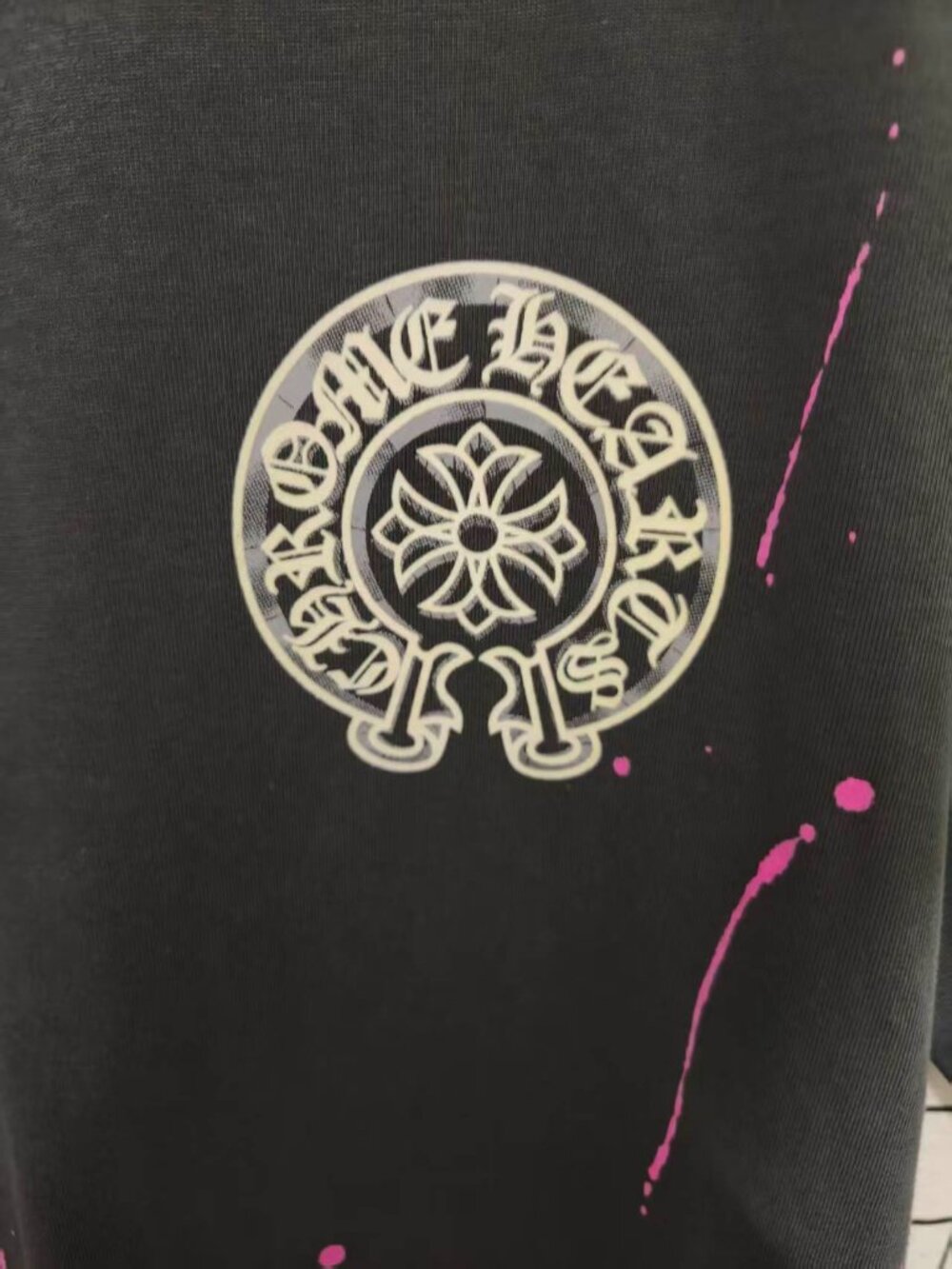 Chrome Hearts Black Pink Splash Print Unisex Short Sleeve T-shirt - Picture 2 of 9